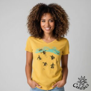 t-shirt col v femme tortue moutarde